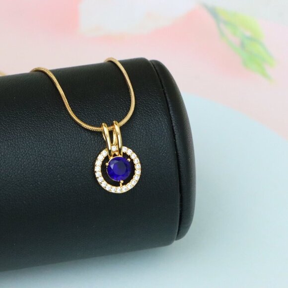 "Elegant Blue Center Stone Pendant with Sparkling Halo Frame Design, XPPT1708 - Picture 5 of 13